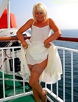 Sally On The Cross Channel Ferry Flashing Her Tan Stockings